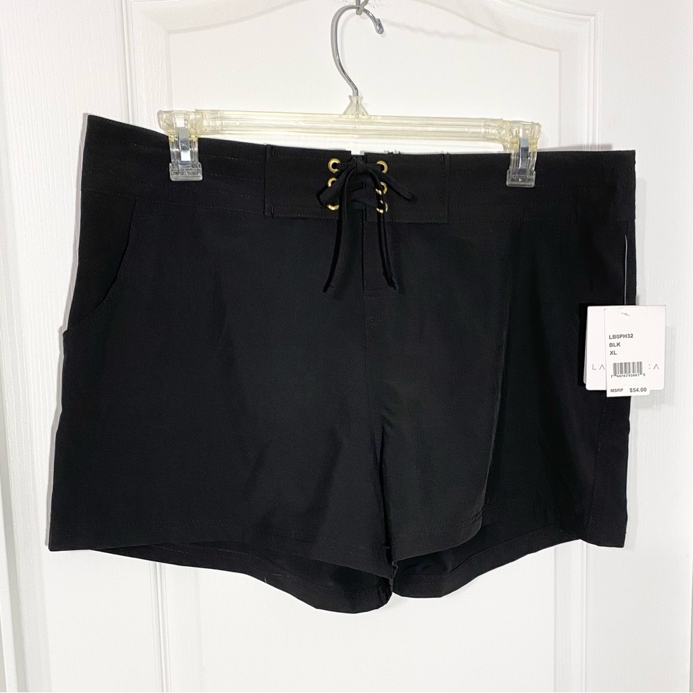 NWT La Blanca 3” Lace Up Board Shorts Black Size XL